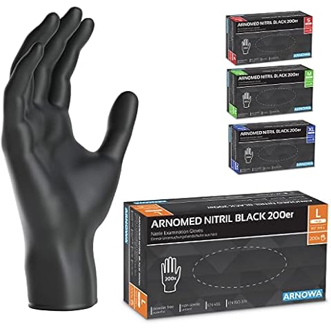 ARNOMED Einweghandschuhe Schwarz 200 Stück/Box, Einmalhandschuhe L, Nitrilhandschuhe, Handschuhe Einweg puderfrei, latexfreie Gummihandschuhe, Einweghandschuhe in S, M, L & XL verfügbar Cover