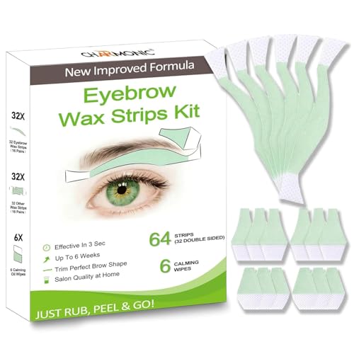 64 Pcs Eyebrow Wax Strips Eyebrow & Upper Lip Cheek Face Hair Removal Natural Aloe Formula for Sensitive All Skin Types for Women at Home Hair Remover Last 6 Weeks Contains 6 Calming Oil Wipes