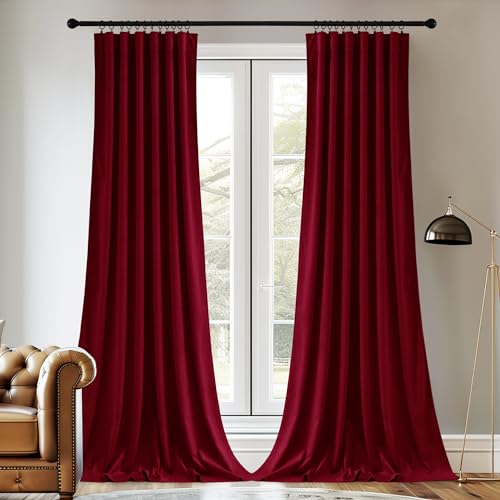 Image of StangH Red Velvet Curtains 84 Inches Long, Christmas Holiday Decor Drapes for Living Room, Soft Ruby Red Room Darkening Window Treatment for Theater, W52 x L84, 2 Panels