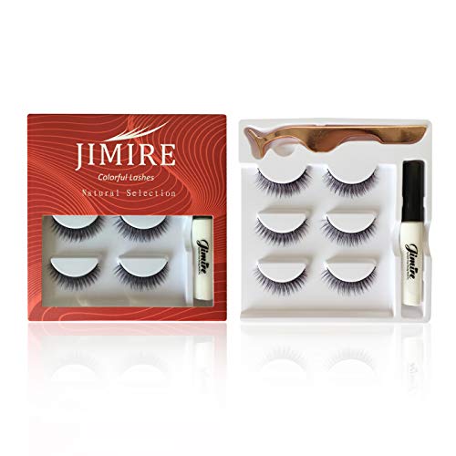 JIMIRE False Eyelashes Kit Purple and Black Crossed Lashes with Glue and Tweezers