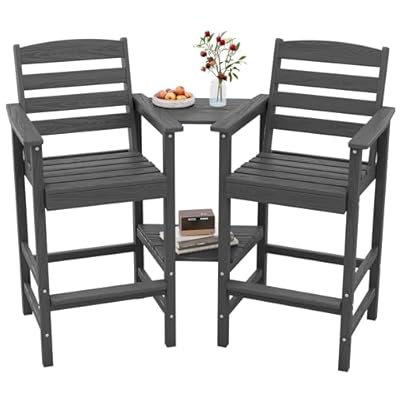 SERWALL Tall Adirondack Chairs Set of 2 with Connecting Table, Grey