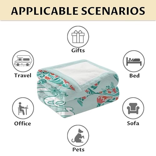 Mercuryelf Horse Blanket Gift - 60x80 Inches Trendy Throw Blankets for Girls - Mint Green Soft, Fuzzy & Warm Throws for Bed, Couch