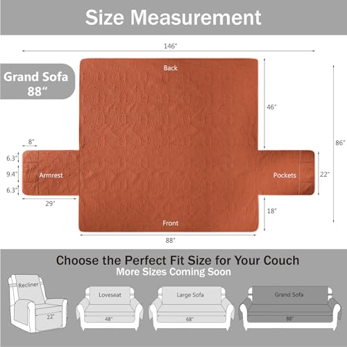 Image of Quilted Grand Sofa Covers Washable, Couch Cover for Grand Sofa, Soft Cozy Couch Protector for 4 Cushion Couch, Oversized Grand Sofa Slipcovers Water-Repellent (Grand Sofa 88 inch, Burnt Orange)