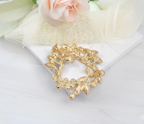 Image of Gyn&Joy Clear Crystal Rhinestone Floral Wreath Pin Brooch BZ005