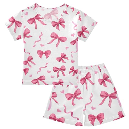 Ribbon Bow Pink Pajama Set Short Sleeve Summer Pajamas Sleepwear Nightwear Set Cotton 5Y
