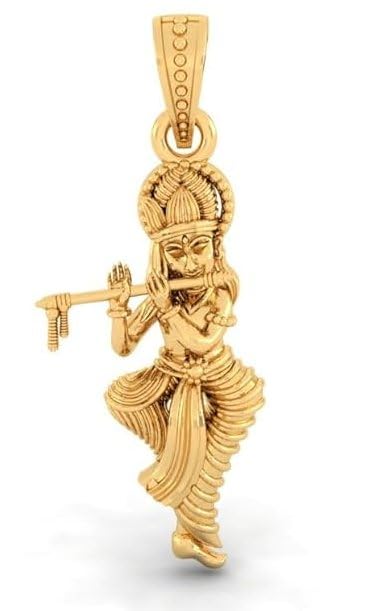 Image of LMDPRAJAPATIS Lord Religious Shree Radha Krishna Yellow Gold Plated Pendant With Chain for Men & Women