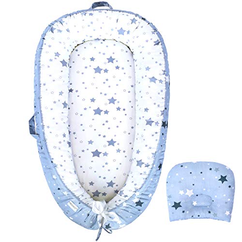 REEPLE Baby Nest,Baby Lounger Co-Sleeping for Toddler Baby Crib with Pillow,100% Soft Cotton&Breathable Portable Adjustable Newborn Essentials Must Haves Lounger Bassinet for Baby Travel and Napping