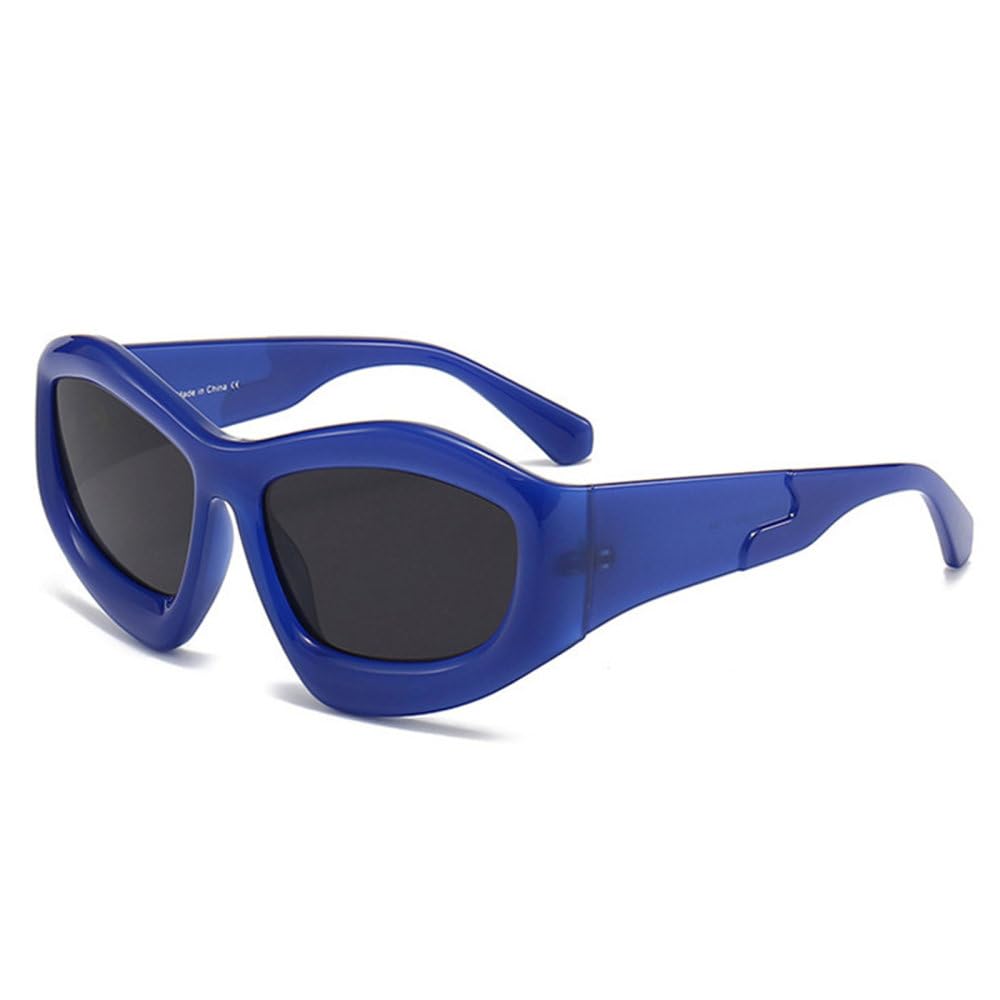 Lunettes de soleil oeil de chat au design polygone rétro et verres teintés bleu gris - 8