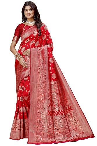 Image of Shasmi Women's Banarasi Saree Pure Kanjivaram Silk Saree Soft new ladies 2025 Design Wear Pattu Sarees Party Sari collections With Blouse Piece for Wedding sadi (PARI-218)