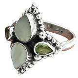 anillo diseño de piedras múltiples apilable de peridoto natural y piedra lunar para mujer, joyería celta de declaración, regalos del día de la madre, piedra natal de junio y agosto, anillo promesa
