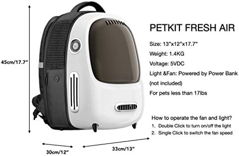 PETKIT Cat Backpack Carrier Bag with Inbuilt Fan & Light, Ventilated Cat Bubble Backpack for Cat Puppy Up to 8KG, Airline Approved, Padded and Lightweight for Travel Hiking Walking Camping, White