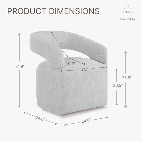 Image of KISLOT Upholstered Dining Chairs Set of 4, Modern Rolling Dining Chairs with Hidden Casters, Arm Kitchen Chairs with Linen Look Fabric, Padded Barrel Chairs for Dining Room, Kitchen, Light Gray