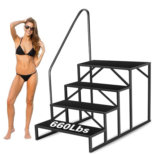 Escalera para Piscina Elevada 4 Peldaños Negra Resistente miniatura 1