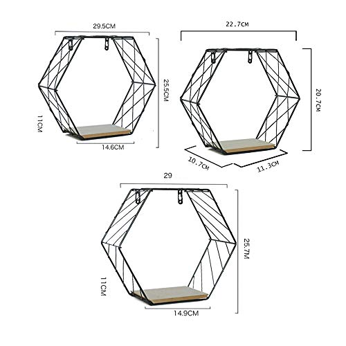 Splenssy Eenvoudige hexagon ijzer mesh wandtapijt huishoud-decoratie hanger zwart mesh L - Image 3