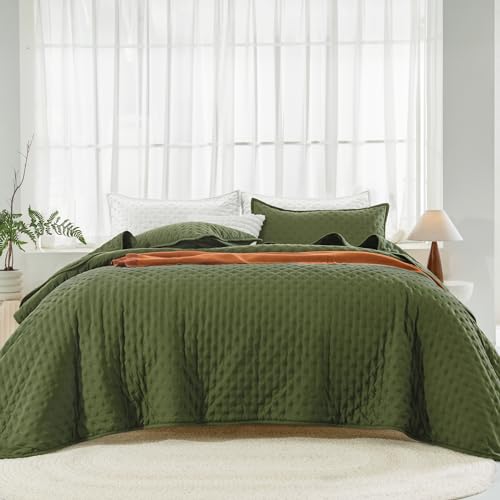 Image of Andency Green Queen Size Quilt Bedding Set (90x96 Inch), 3 Pieces Soft Lightweight Bedspread Coverlet, Boho Summer Quilt Queen Size for All Season