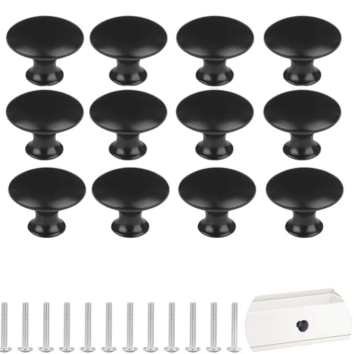 Negro Pomos y Tiradores,12 PcsTiradores Muebles de Tamaño de Gabinete Perillas,Baño Pomos y TtiradoresTiradores Pomos Cocina para Cajones Redondos,Manijas de Puertas para Dormitorio Cocina Baño