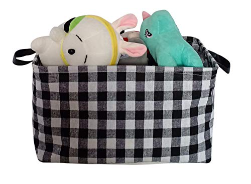 Image of Kid Storage Basket Gift Shelf Basket Toy Storage Bin, Nursery Basket Organizer Box for Children Room Deco With Handles (Black grid)