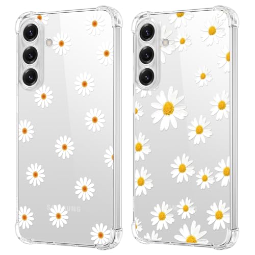 Coque Samsung S25 FE transparente marguerites lot de 2 pour femme au quotidien