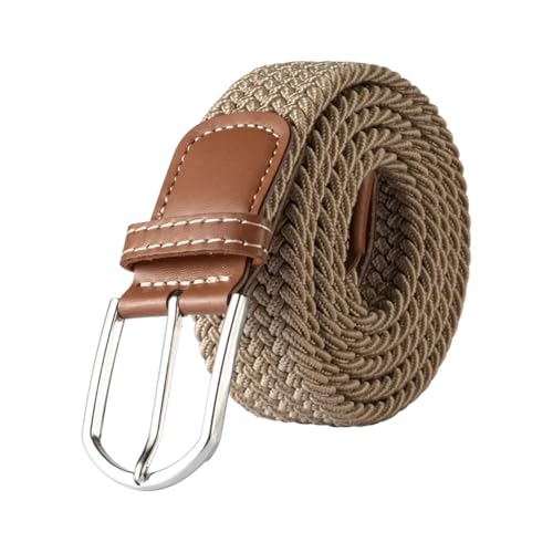 Decorative Belt 2.5cmx100cm /3.3cmx107cm Unisex Belt Casual Knitted Pin Buckle Belt Woven Canvas Elastic Braided Stretch Belts For Women for Country Concert Outfit(3.3cmX107cm,Light khaki)