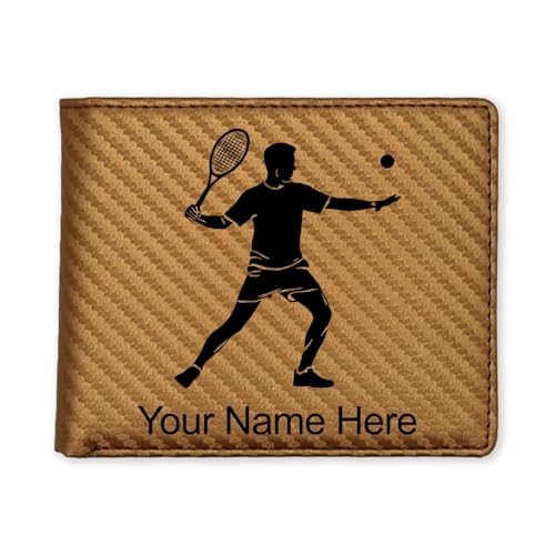 LaserGram Faux Leather Bi-Fold Wallet, Tennis Player Man, Personalized Engraving Included (Carbon Fiber Bronze)