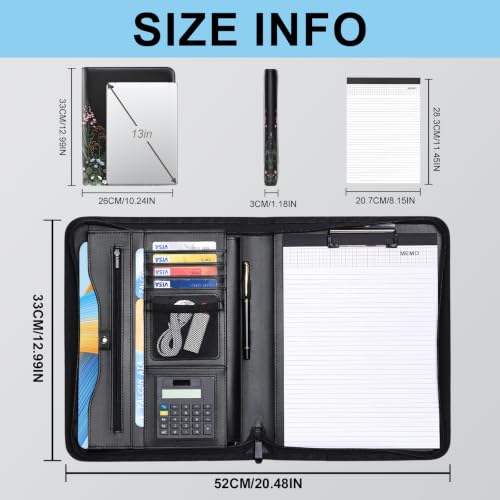 Image of Eshow Padfolio for Men Women with Pen, Leather Portfolio with Zipper - Professional Interview Resume Organizer with Card Holder, Writing Pad & File Folders for Business, Lawyer, Student
