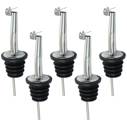 5 Piezas Vertedor de Acero Inoxidable, Tapón Dosificador Aceite, Taper Vertedores Aceite con Tapa Abatible y Cepillos de Limpieza, Anti Goteo para Botellas de Vino, Cócteles, Alcohol, Bebidas