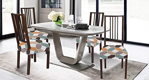 BRIDA Stretchable Floral Geometric Printed Dining Chair Seat Covers Elastic Chair Seat Case Protector, Slipcovers (Football, 4 Seat Cover)