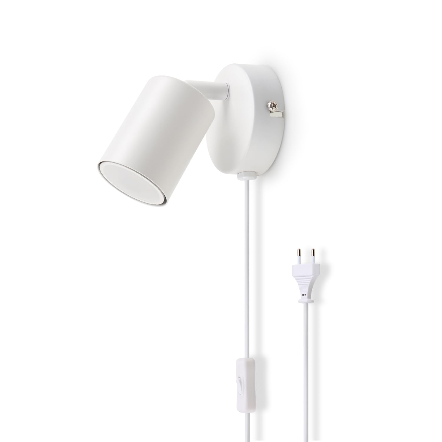 da LIGHT LED Nachttischlampe mit Stecker 1-flammig, Schwenkbar Wandstrahler Spotleuchte Wandspot, GU10 (ohne Leuchenmittel) Retro/Vintage 230V Leselampe für Wohnzimmer Schlafzimmer Küchen (Weiß)