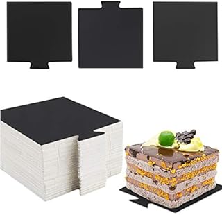 X-BLTU 100 Sheets Black Mousse Cake Board,Recyclable Mini Cake Dessert Display Tray,Cake Drum Cardboard Cake Base Paper Plates Dessert Base for Wedding Birthday(Small square 3.1 * 2.7in)