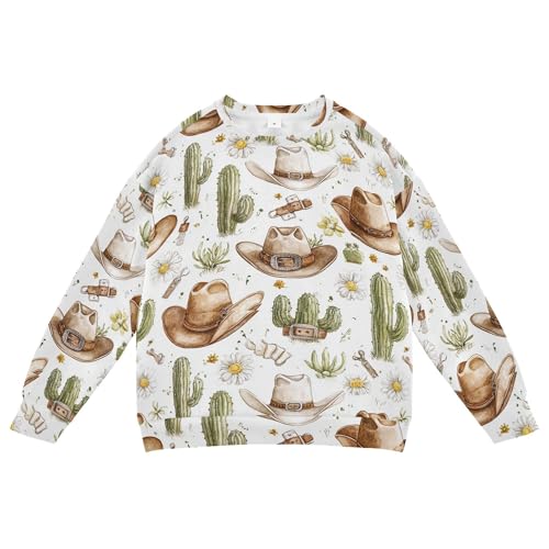 JUNZAN Western Cactus Big Girls Pullover Hoodie Crewneck Boys Sweat Shirt Sports 4T