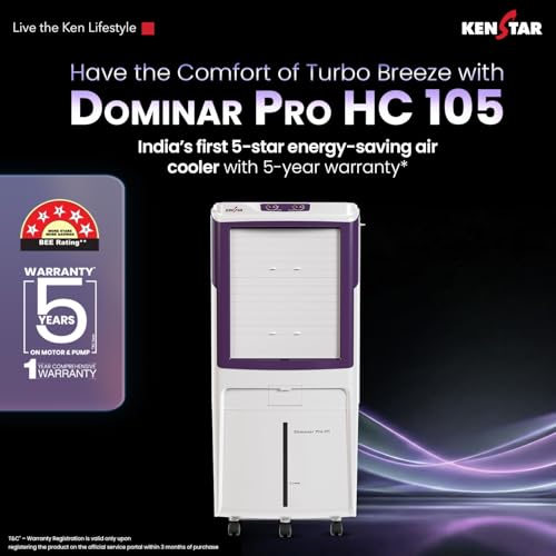 Image of Kenstar DOMINAR PRO 105| Honeycomb Cooling Pads | 5-Star BEE Ratings with 5 Years Extended Warranty | Honeycomb Cooling Pads, 5-Star BEE Ratings, 5 Years Extended Warranty