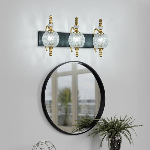 Image of Modern Vanity Lighting Fixtures - 20.07 Inch Dimmable Wall Mounted Vanity Lamp,Bathroom Vanity Lights Over Mirror, Black Gold Finish, for Makeup, Double Sink, and Bathrooms