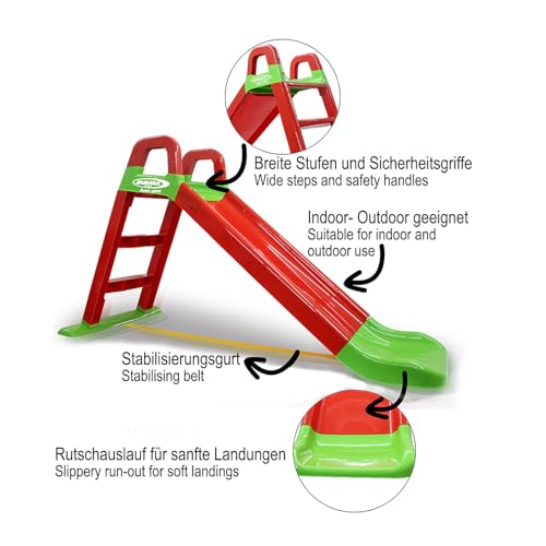 Jamara 460501 Rutsche Funny Slide rot-aus robustem Kunststoff, Rutschauslauf f&uuml;r sanfte Landungen, Breite Stufen und Sicherheitsgriffe, Stabilisierungsseil