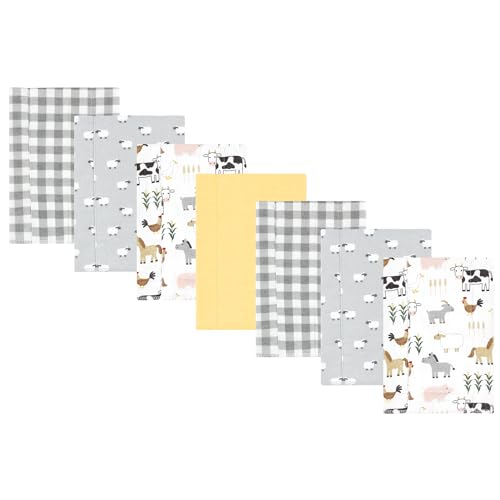 Image of Hudson Baby Unisex Baby Cotton Poly Flannel Burp Cloths, Cute Farm 7-Pack, One Size