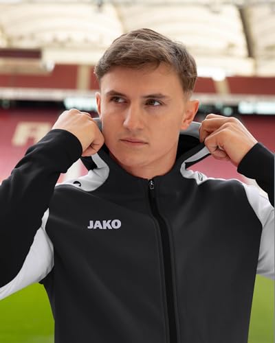 JAKO Unisex Kapuzenjacke Dynamic, schwarz/weiß/anthrazit, L