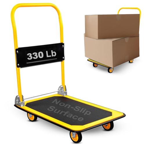 MOUNT-IT! Platform Truck – Folding Hand Truck with 330lb Capacity, Push Cart Dolly with Swivel...