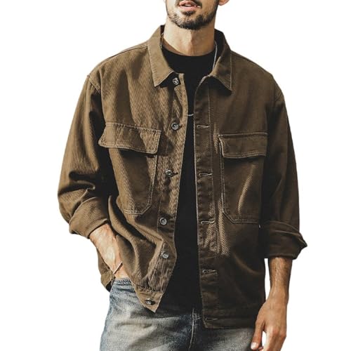 Men's Cotton Shirt Jacket Long Sleeve Button Down Casual Overshirt Lightweight Shacket with Flap Pockets