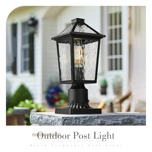 Image of zeyu 13.4 Inch Outdoor Patio Post Lighting, Exterior 2 Pack Post Light Fixtures for Patio Yard, Die-Cast Aluminum with Water Ripple Glass, Black Finish, ZX58P-2PK-SW BK