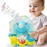 Ryotagift Baby Bilingual Musical Dinosaur Stuffed Animals Toys,Infant Early Learning Toy with Light-Up Music & Crinkle,Tummy Time Toys for 0 3 6 9 12+ Months for Baby Boy Girl Gift