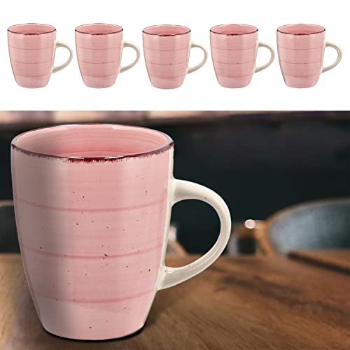 Kaffeebecher 6er Set | Steingut rosa 360ml 9x11cm | Tasse Becher Henkeltasse Kaffeetasse Teetasse (1 x 6er Set Becher rosa)