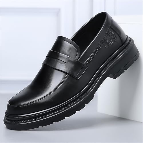 Men's Genuine Leather Black Dress Shoes Soft Sole Business Formal Footwear Elevator Wedding Groom Casual High End Shoes2
