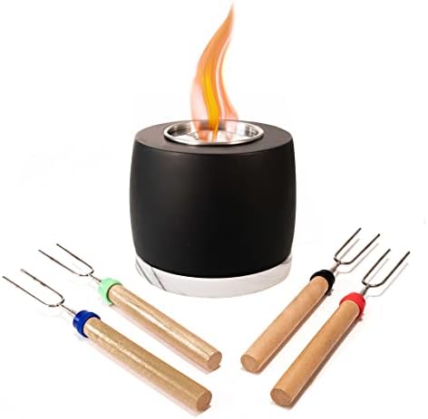 ROZATO Tabletop Fire Pit with Roasting Sticks, Portable Indoor/Outdoor Mini Small Concrete Fireplace, Table Top Smores Maker Kit, Modern Home/Apartment Decor for Living and Dining Room Patio Balcony