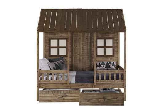 Donco Kids Twin Front Porch Low Loft W/Dual Under-Bed Drawers, Rustic Driftwood (1899-Trd_1897-Rd) #TOP3