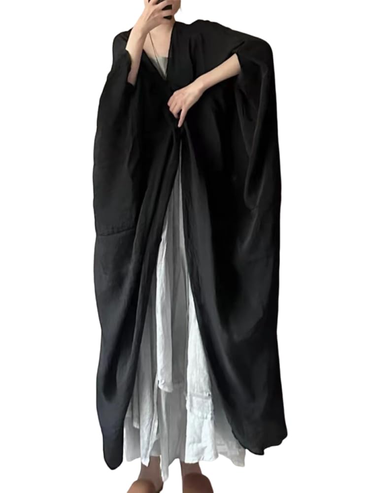 PRINCESS BRIDE Literary Painter Cotton Linen Women Lightweight Open-Front Long Cardigans Flowy Loose Outerwear Drapey Trench Coats One