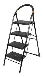 CIPLAPLAST Foldable 4 Step Ladder | Folding Ladder for Home and Office Use | Heavy Duty Performance Ladder | Skid-Free Steps | Step Ladder | Durable Safety Ladder | Alloy Steel Ladder for Home And Kitchen | Multipurpose Folding Ladder | Heavy Stairs Step Ladder For Home |Durable Safety Ladder | Wide Steps | Rust Free | -4 Feet (Milano,Black)