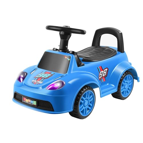 Image of Kids Ride On Blue Car for Toddlers with Steering Wheel & Backrest | Foot to Floor Baby Push Car | Indoor Outdoor | Strong Wheels & Comfortable Seat | Racing Design for Boys & Girls (1-3 Years)