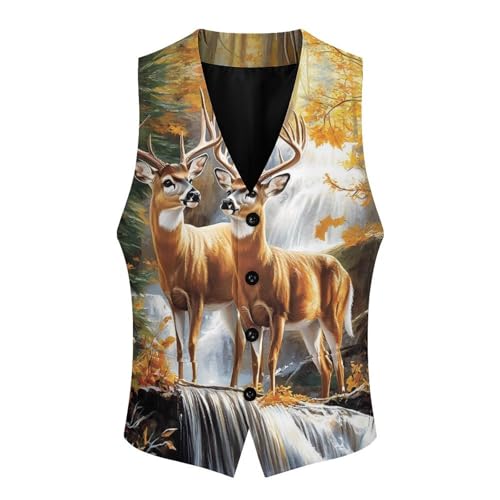 Deer Wild Animal Forests Men's Suit Vests Dress Vest V-Neck Waistcoat Slim Business Formal with Pocket4