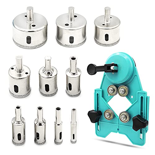 Jamiikury 11Pcs Tile Hole Saw Set,Diamond Drill Bit Hole Saw with Hole Saw Guide Jig Fixture, Suitable for Ceramic, Glass, Tile, Porcelain, Marble(8mm-50mm) by Jamiikury - Used condition - US$16.04