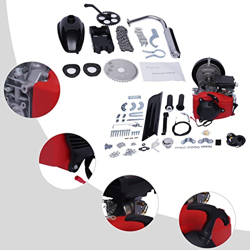 ZAWAYINE 49cc 4-Stroke Bike Engine Bicycle Motor Set, 142F Air-Cooled Single Cylinder Chain Drive Bicycle Scooter Conversion Kit, for 28’’ V Frame Bike and 26’’ ATV Bike