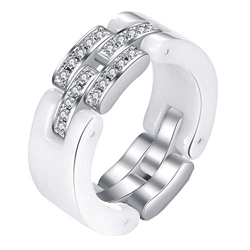 PAURO Empilable Bague de Fiançailles Femme Céramique Rond Cubic Zircon Argent Taille 52
